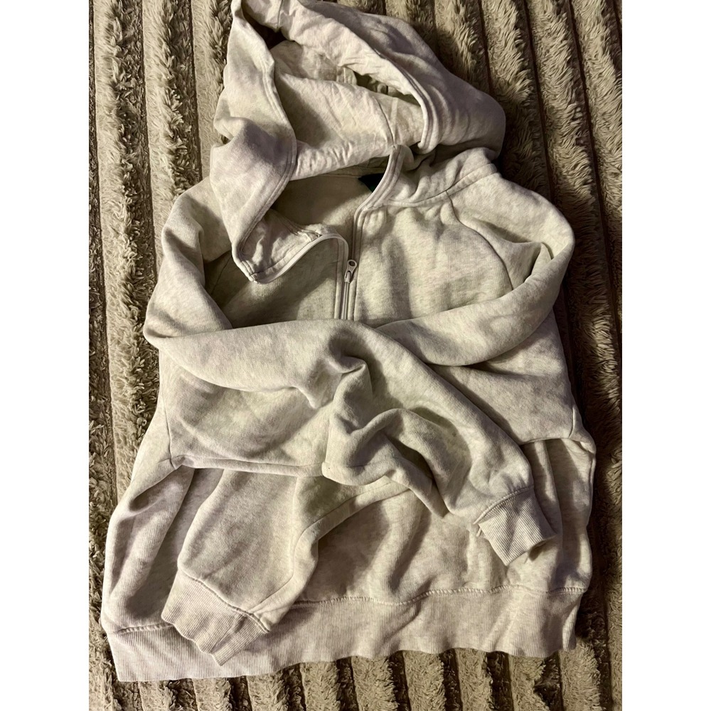 Wild Fable Womens Quarter Zip Hoodie Light Gray Heather Fleece Pullover, Large